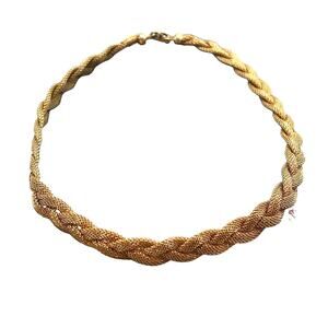 Vintage Napier Braided Gold Tone Mesh Textured Choker 15" Statement Necklace